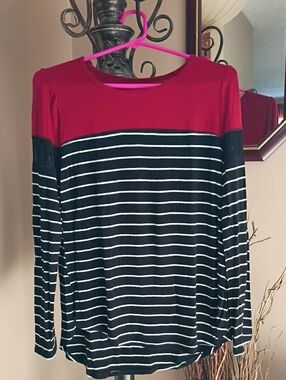 Maurices Striped Top with Lace Accents